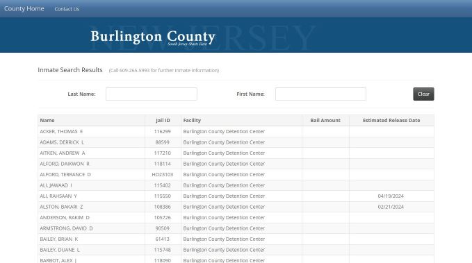 Burlington County Inmate Jail Roster Search