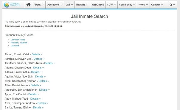 Clermont County Inmate Jail Roster Search