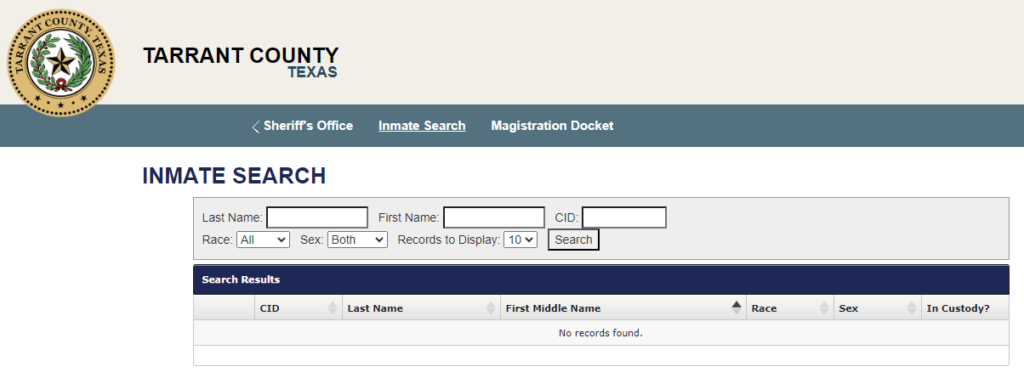 Tarrant County Inmate Jail Roster Search